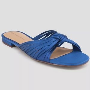 Satin Knot Bow slide sandals who what wear blue